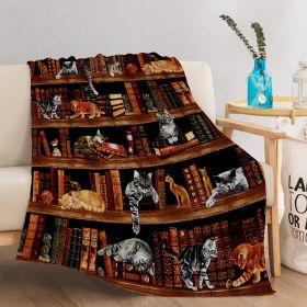 Vintage Kitten Flannel Blanket Cat In The Bookshelf Throw Blanket Librarian Book Lover Gifts Fleece Blankets For Bed Couch Sofa 50x60