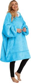 Aujelly Oversized Sweatshirt Blanket Unisex Sherpa Hooded Blanket Portable Cuddly Blanket with Sleeves and Pocket Blau