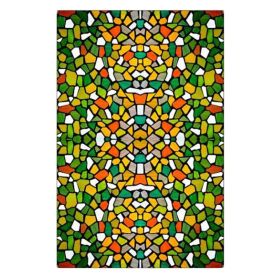 Green Translucent Geometric Stained Glass Window Film Church Frosted Window Film Translucent No Glue Static Decal,15x47 inch