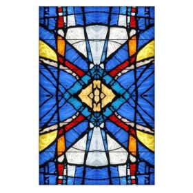 Blue Stained Glass Window Film Church Frosted Window Film Translucent No Glue Static Decal,15x47 inch