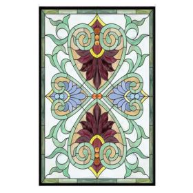 Green Flower Vine Privacy Static Window Film European Style Stained Glass Window Film No Glue Frosted Window Film,15x47 inch