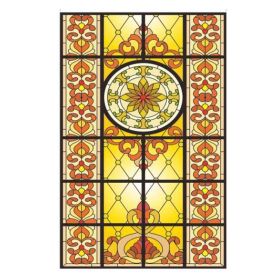 Yellow Privacy Static Window Film European Style Stained Glass Window Film Church No Glue Frosted Window Film,15x47 inch