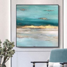 Hand Painted Abstract blue ocean oil painting seaside handmade Wall art Picture for Living room bedroom home decoration gift