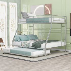 Twin over Full Bed with Sturdy Steel Frame, Bunk Bed with Twin Size Trundle, Two-Side Ladders