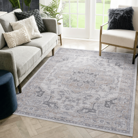 8X10 Ivory/Beige/Oriental Non-Shedding Living Room Bedroom Dining Home Office Stylish and Stain Resistant Area Rug