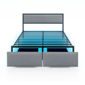Full/Queen/Twin Size Bed Frame with LED Lights Drawer and Metal Slats