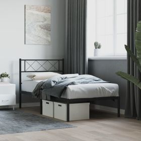 Metal Bed Frame without Mattress with Headboard Black 39.4"x78.7"