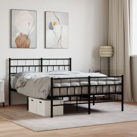 Metal Bed Frame without Mattress with Footboard Black 53.1"x74.8"