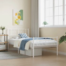 Metal Bed Frame without Mattress with Footboard White 39.4"x78.7"