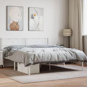 Metal Bed Frame without Mattress with Headboard White 59.1"x78.7"