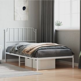 Metal Bed Frame without Mattress with Headboard White 39.4"x74.8"