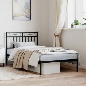 Metal Bed Frame without Mattress with Headboard Black 39.4"x74.8"