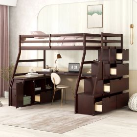 Twin Size Loft Bed with 7 Drawers 2 Shelves and Desk - Espresso
