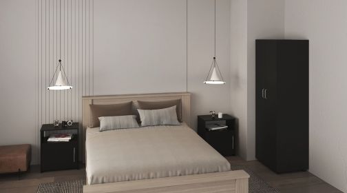 3 Piece Bedroom Set, London Armoire + 2 Omaha Nightstands, Black