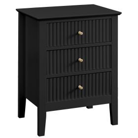 WOODEEM Fluted White Nightstand for Living Room Bedroom, 3 Drawers Side Table, Wavy Bedside End Table Light Gold Handle, 24 inch