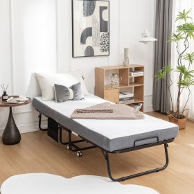 75 in. x 31 in.Portable Folding Bed Metal Frame Rollaway Bed with Memory Foam Mattress & Wheels