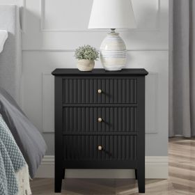 conifferism White Bed Side Table with 3 Drawers 19" W, Bedroom Nightstand 24" H,Vintage Modern Night Stand,Living Room Fluted End Bedside Tables