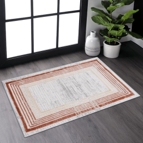 LOOM & LUXE Collection 2X3 Brown/Ivory/Bordered Non-Shedding Living Room Bedroom Dining Home Office Stylish and Stain Resistant Area Rug