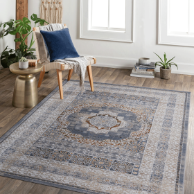 LOOM & LUXE Collection 6X9 Blue/Ivory /Medallion Non-Shedding Living Room Bedroom Dining Home Office Stylish and Stain Resistant Area Rug