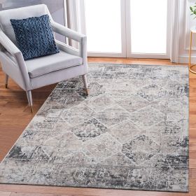 LOOM & LUXE Collection 8X10 Cream/Anthracite /Traditional Non-Shedding Living Room Bedroom Dining Home Office Stylish and Stain Resistant Area Rug