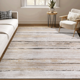 LOOM & LUXE Collection 6X9 Brown /Striped Non-Shedding Living Room Bedroom Dining Home Office Stylish and Stain Resistant Area Rug