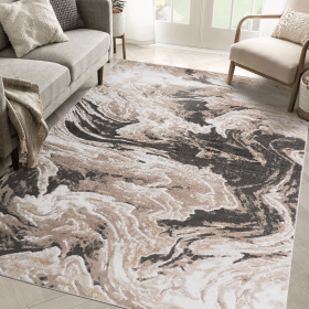 LOOM & LUXE Collection 6X9 L.Brown /Abstract Non-Shedding Living Room Bedroom Dining Home Office Stylish and Stain Resistant Area Rug