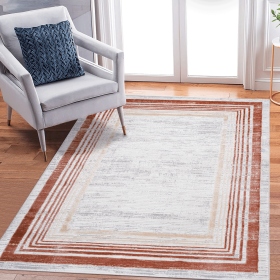 LOOM & LUXE Collection 8X10 Brown/Ivory/Bordered Non-Shedding Living Room Bedroom Dining Home Office Stylish and Stain Resistant Area Rug