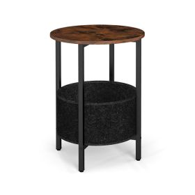 Morden Round End Table with Basket for Living Room
