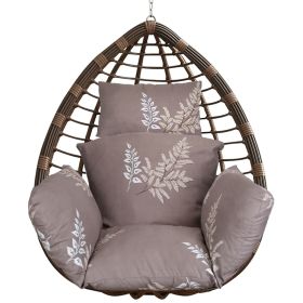 1Pc Egg Chair Cushion Hanging Basket Seat Cushion Thicken Soft Egg Swing Chair Pad Hanging Egg Chair Cushion With Headrest (Color: Coffee with Beige Leaf)