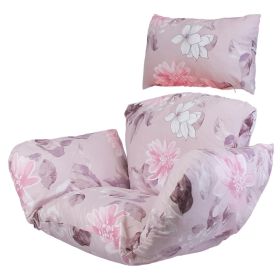 1Pc Egg Chair Cushion Hanging Basket Seat Cushion Thicken Soft Egg Swing Chair Pad Hanging Egg Chair Cushion With Headrest (Color: LGreyPinkFlower)