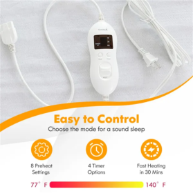 80' X 60' Electric Heated Mattress Pad With Adjustable Temperatures 10 H Timer (Color: White)