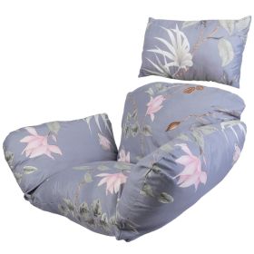 1Pc Egg Chair Cushion Hanging Basket Seat Cushion Thicken Soft Egg Swing Chair Pad Hanging Egg Chair Cushion With Headrest (Color: DGreyPinkFlower)