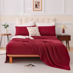 Four-piece Bed Set, Q (Option: Wine red)