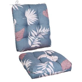 2Pcs Waterproof Rocking Chair Cushion Upper And Lower Back And Seat Sets With Non-Slip Ties Oxford Cloth Surface Polyester Filling Comfortable Fo (Color: BlueGreyLeaf)