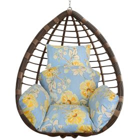 1Pc Egg Chair Cushion Hanging Basket Seat Cushion Thicken Soft Egg Swing Chair Pad Hanging Egg Chair Cushion With Headrest (Color: Light Blue with Yellow Leaf)